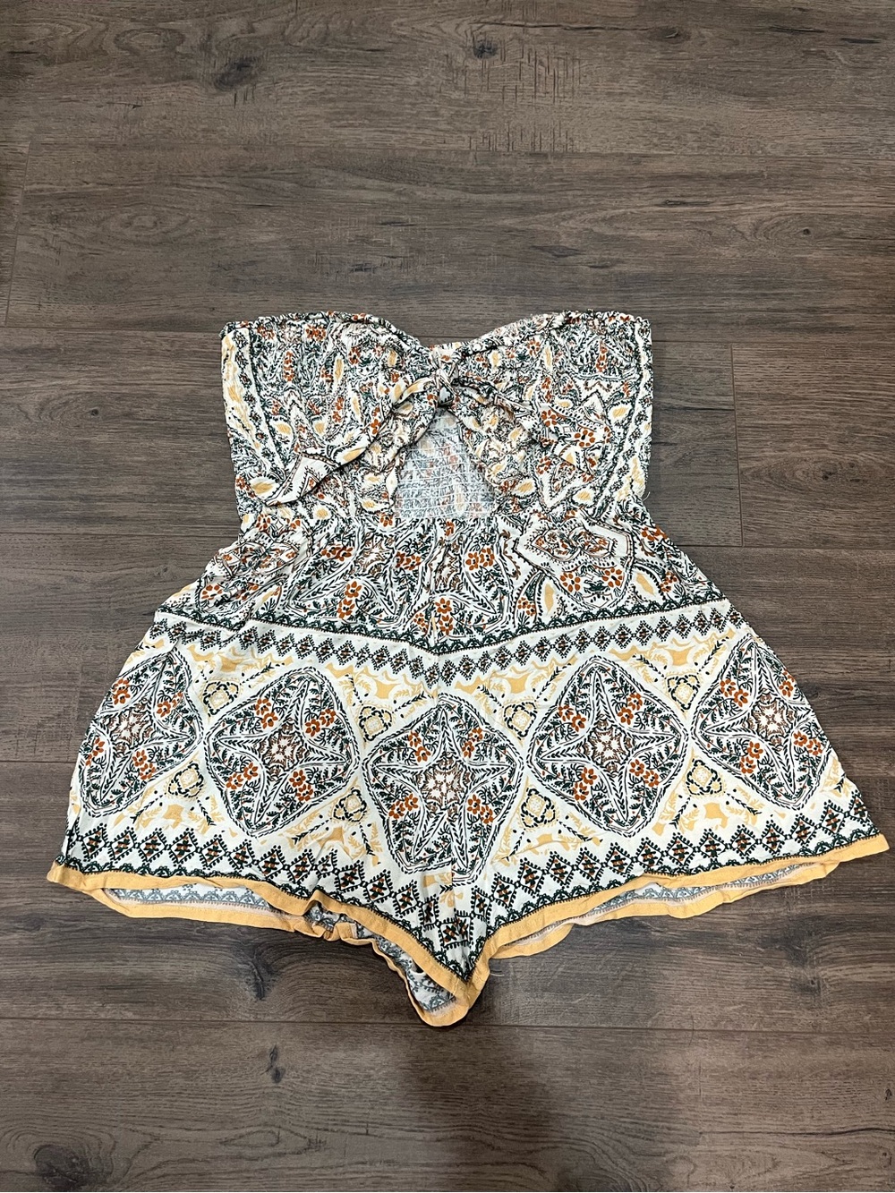 ILLA ILLA Strapless Paisley Print Romper in Cream, Yellow, Black